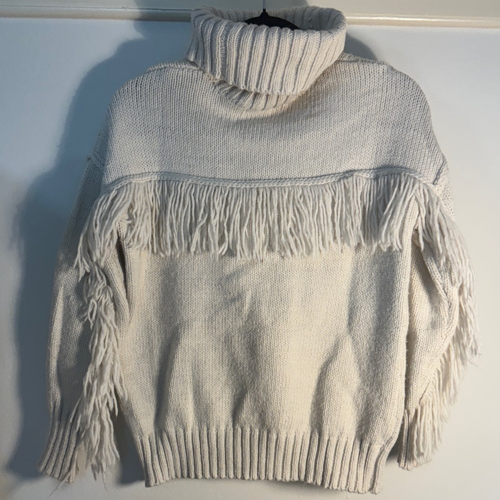 Willow and Wind Western Chic Cream Turtleneck Sweater with Fringe - Picture 4 of 4